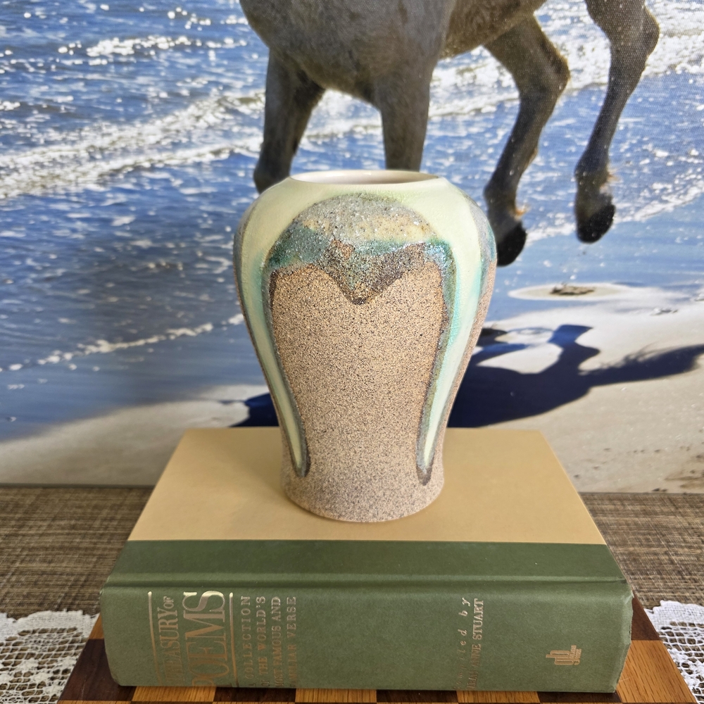Artistic Ceramic Vase with Blue and Beige Accents